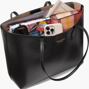 kate spade Black Leather Tote with Gold Logo